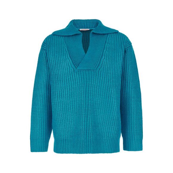 Valentino Men Light Blue Pullover With V Neck In Silk Blend Knit Man